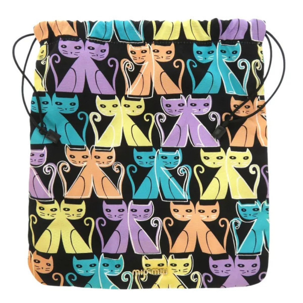 Miu Miu multicolor drawstring pouch playful all over cat Purple